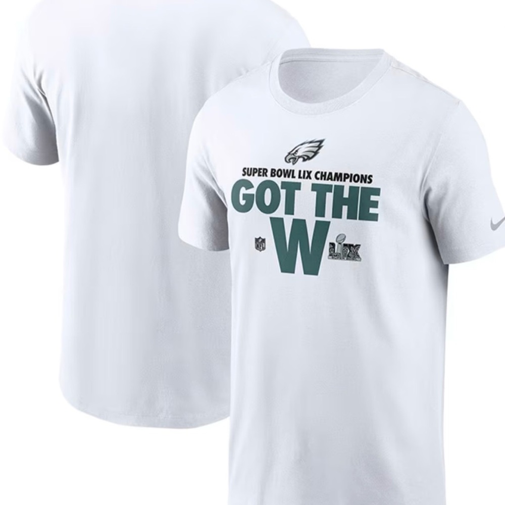 🆕 NIKE PHILADELPHIA EAGLES WHITE SUPER BOWL LIX CHAMPIONS PARADE T-SHIRT